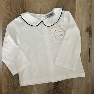 White Peterpan Collar Longsleeve shirt with Navy Trim